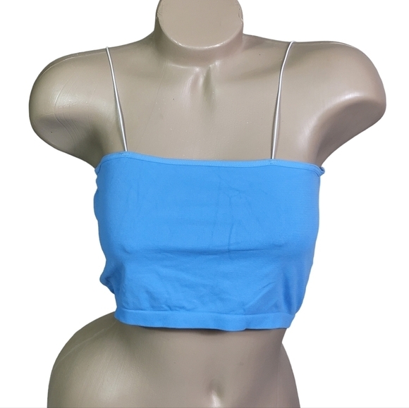 Free People Intimately Square Neck Skinny Strap Brami Crop Tank Top Blue NWOT - Picture 1 of 6